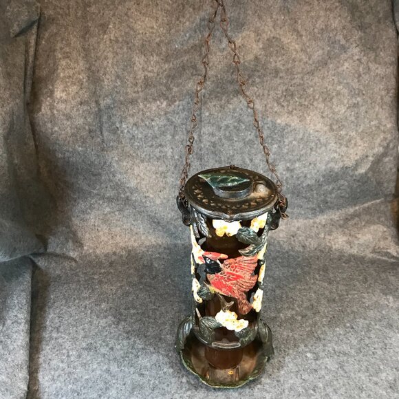 Vintage Cast Iron Colorful Rustic Garden Hanging Bird Feeder - Picture 6 of 11